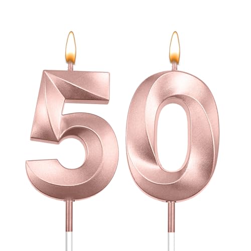 Rose Gold 50th Birthday Candles for Cake Happy 50 Birthday Decorations for Her Happy 50 Birthday Cake Topper 50th Anniversary Cake Topper 50 Birthday Decorations for Women Velas De Cumpleaos