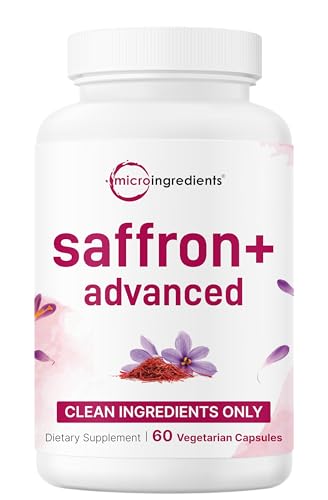 Micro Ingredients Saffron+ Advanced Supplements, 60 Veggie Capsules – 10-in-1 with Saffron Extract, High Absorption Fat-Soluble Vitamin C, Magnesium, Turmeric & KSM-66 Ashwagandha – Filler Free