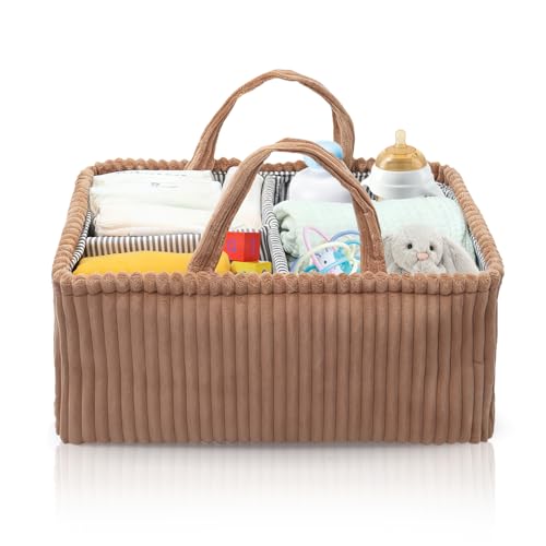 lelewangluo Organiseur de table à langer pour bébé - Panier à langer avec compartiments et poignées - Panier à langer en velours côtelé - Cadeau de...