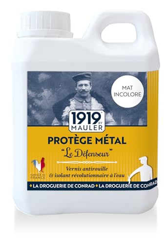 1919 BY MAULER - Vernis Métal Antirouille Le Défenseur - Mat Incolore - 0,5L - Multisupport intérieur/extérieur – Fer, Cuivre, Laiton – Résiste à l’Usure, Chocs et Intempéries