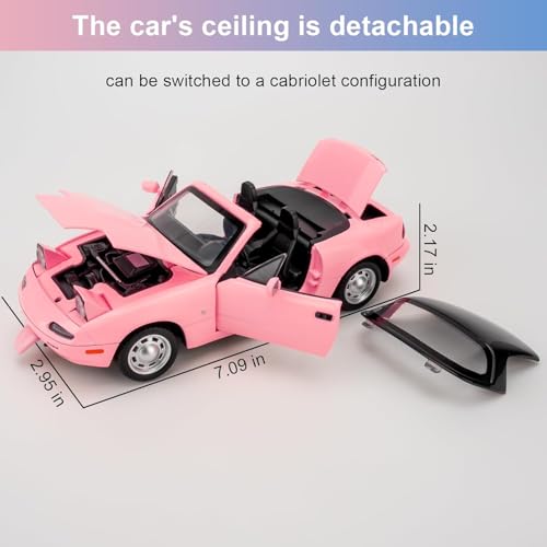 Image of 1:24 Mazda Miata MX-5 Pink Model Toy Car with Pullback, Removable Top, Blinking Lights with Sound and Bright Lights