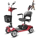 Mobilitätsroller für Erwachsene, zusammenklappbar, 20 km, Mobilitätsroller mit 4 Rädern, stabil, 150 kg, mit Korb (rot)