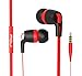 Earphones With Microphone Sport In-ear Headphones Earbuds Remote Control HIFI Stereo Bass Earbuds Flat Cable Earphones (Black/red) FOU