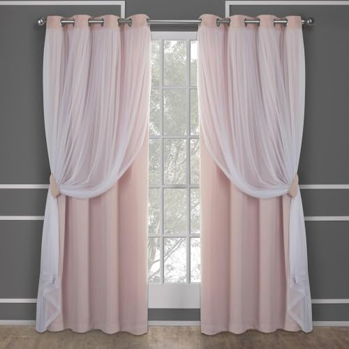 Image of TOWN & COUNTRY LUXE Talia Double Layer Indoor Curtains, Sheer and Room Darkening Blackout, Grommet Top, Energy Efficient Set, 52 inchx96 inch, Rose Blush (Pack of 12)