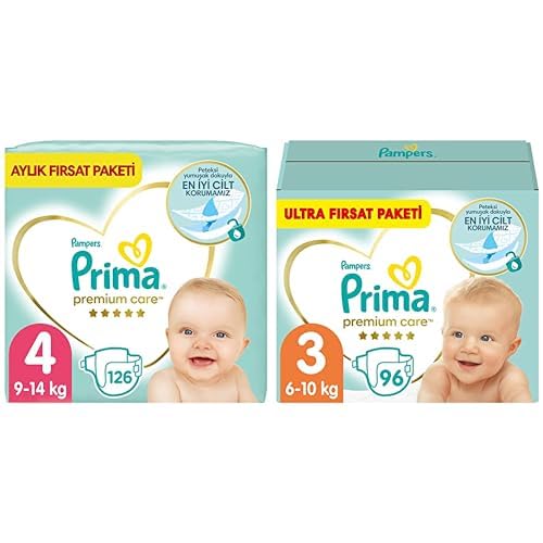 Prima Bebek Bezi Premium Care 4 Beden 126 Adet Maxi Aylık Fırsat Paketi & Prima Bebek Bezi Premium Care 3 Beden 96 Adet Ultra Fırsat Paketi