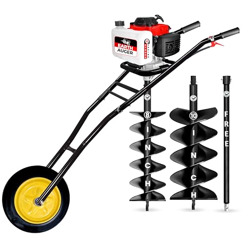 Image of DVI 142CC Trolley Earth Auger Machine, 4-Stroke Petrol Engine - with 8 Inch + 10 Inch Double Spiral Planter Bits & Free Extension Rod | for Plantation, Fencing & Post Hole Digging in All Soil Types.