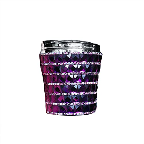 Image of Surakey Ashtray for Car Crystal Car Ashtray Cigarettes Ash Holder Container with Blue LED Light, Auto Car Diamond Cover Ashtray Holder,Windproof for Outdoor Travel,Home Use Purple