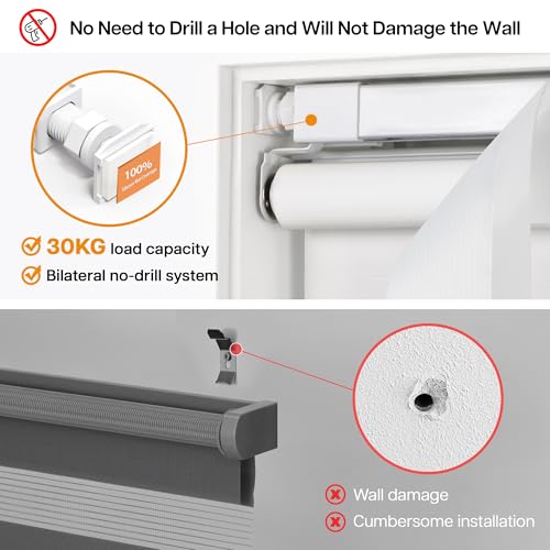 LazBlinds No-Drill Cordless Zebra Blinds - Dual Layer Light Filtering & Room Darkening, Free-Stop Lift, Easy Install, Day & Night Privacy with Valance for Window 25.5" W x 72" H, White by LazBlinds - Image 2