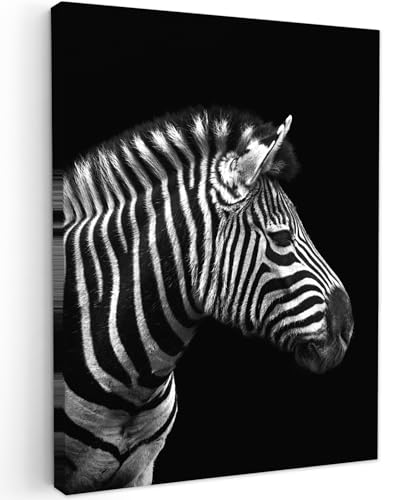 MuchoWow© Cuadros Decoracion Salon Modernos 50x70 cm Pinturas Lienzo Decorativo para Pared Decoración Hogar Lienzos Cebra - Negro - Blanco - Retrato - Animales