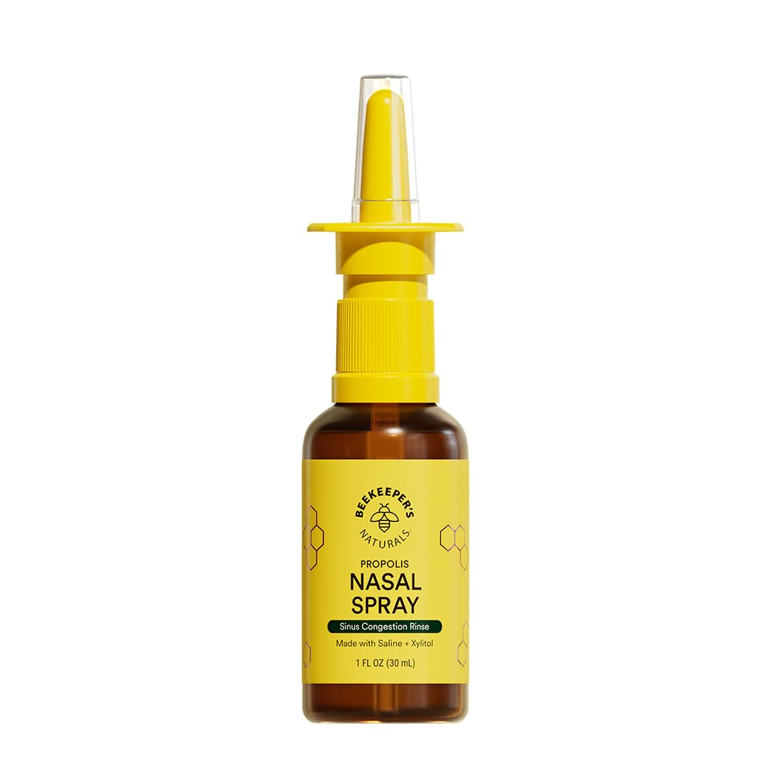 Beekeeper's Naturals Nasal Spray for Adults with Propolis, Xylitol & Saline, Clears Nasal Congestion, Moisturizes Sinus Canal, & Decongest Sinus Cavities, 1 fl oz