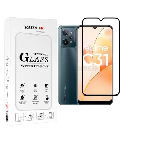 Image of ScreenUp Tempered Glass For Realme C31 - Ultra Clear, 9H Scratch Resistant, Full Coverage, Easy Install Screen Protector