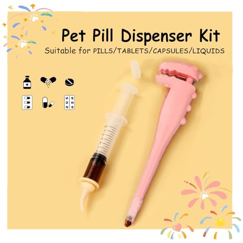 Image of Pet Pill Dispenser, Pet Piller Gun Oral Tablet Capsule,Silicone Syringes for Cats, Dogs and Small Animals (Pink-Pusher+Syringe)