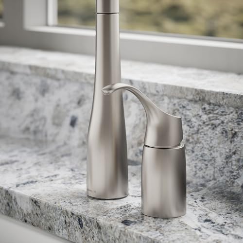 Image of KOHLER K-647-VS Simplice Pull-Down Kitchen Faucet with Side Handle Control, Kitchen Sink Faucet with Pull-Down Sprayer, Vibrant Stainless