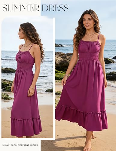 Image of GRACE KARIN Women's Summer Maxi Dress 2026,Smocked Ruched Bust Sundress with Adjustable Straps & Pockets-Beach Vacation Dress