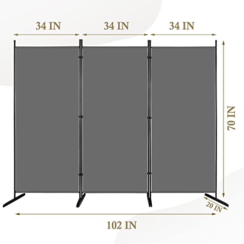 Room Divider 3-Panel Folding Portable Office Walls Divider, Folding Privacy Screens Reduce Ambient Noise in Workspace, Classroom and Healthcare Facilities - 102 W X 16\" D x 70\" H (Grey)