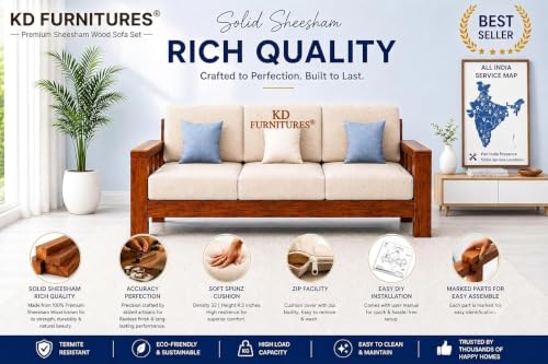 Image of GOLDEN TOUCH Sheesham Wood Sofa Set for Living Room || Sofa Sets 5 Seater || Wooden Sofa Sets Furniture || Without Pillow || Sofa 3+1+1 || Home Furniture Sofa Sets || Honey Finish