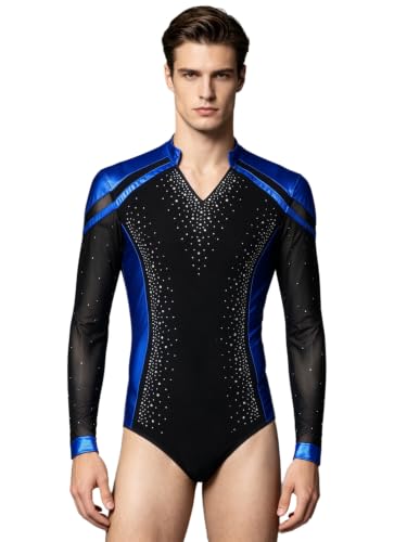 Camiseta baile latino hombre cuello en V abrigo manga larga brillante Agoky