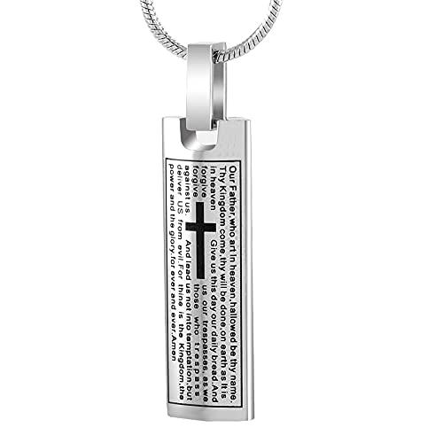 Collier urne de crémation rectangle en acier avec prière gravée pour hommage