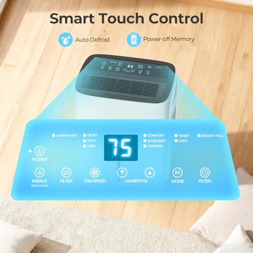 COWSAR 150 Pint Dehumidifier for Home Office Basement with Drain Hose, Energy Saving, Front LED Display, 8L Water Tank, Ideal for Spaces up to 7500 Sq. Ft., Featuring Auto Defrost,3 Modes, 24H Timer — view 4