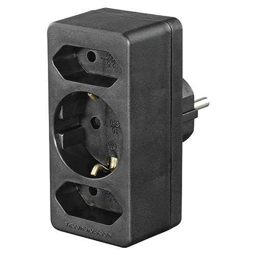 Hama Adaptador de Enchufe (3 enchufes, 2 Euros, 1 Contacto Protector, multienchufe, multienchufe, Enchufe múltiple sin Cable, multienchufe, 3 enchufes), Color Negro