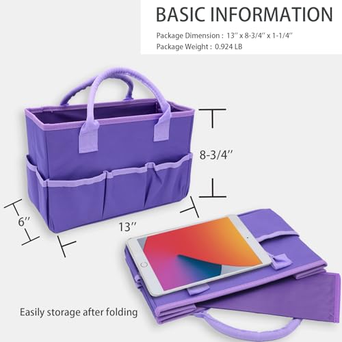 Image of Cupohus Art Organizer Craft Storage Tote Bag with Multiple Pockets Purple
