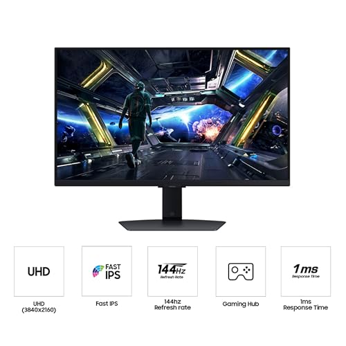 Image of Samsung 27 inch Odyssey G7 (G70D) 4K UHD IPS 144Hz 1ms(GtG) Smart Gaming Monitor, G-Sync Compatible, AMD Freesync Premium, Vivid Colors, Adjustable Stand, Black Equalizer, LS27DG702ENXZA