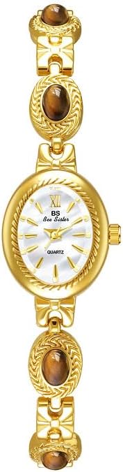 Gold Tone Watches for Women with Small Vintage Bracelet Elegant Jade Oval Dial Dress Watch Fashion Quartz Wrist Watch Waterproof Watch