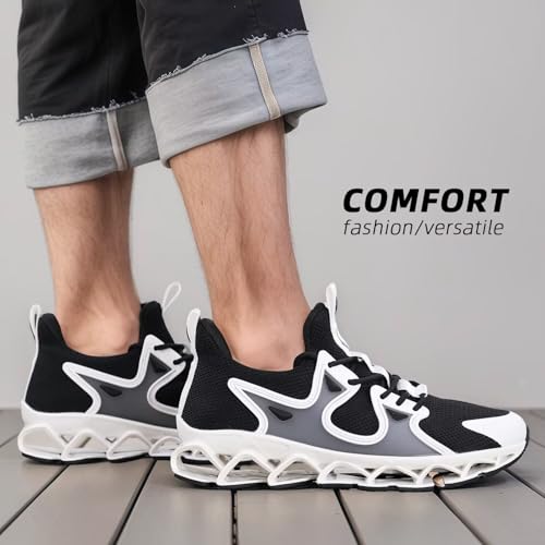 Image of Mens Running Shoes Blade Fashion Sneakers Casual Slip on Tennis Walking Athletic Sport Trainers Zapatillas para Hombre White Black