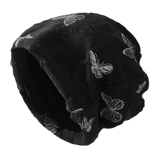 KAMJUNTAR Black Beanie Slouchy Beanie Hat Butterfly Pattern
