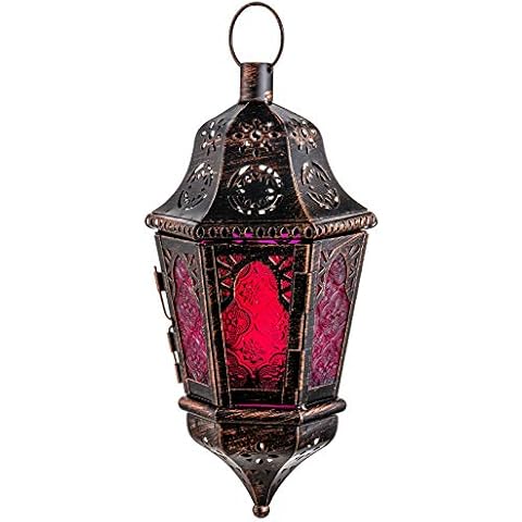 DECORKEY Lantern Decorative Indoor & Outdoor, 13.6’’ Moroccan Style Vintage Decorative Hanging Lantern with Chian for Home Porch Patio Decor, Metal Christmas Halloween Ramadan Candle Holders(Purple) Cover