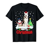 merry christmas husky dog puppy siberian husky maglietta