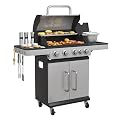 VICLLAX Propane Gas BBQ Grill with 4 Stainless Steel Burners, 46,000 BTU, Large 462 sq.in. Cooking Area, Porcelain Enamel Cast Iron Grates, Side Burner & Storage Cabinet for Backyard Garden Barbecue