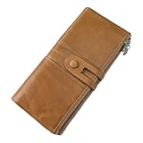 SlowTon Carteras de Piel para Mujer, Retro Cartera de Unisexo con RFID Bloqueo, Cuero Genuino Billetera Gran Capacidad con...