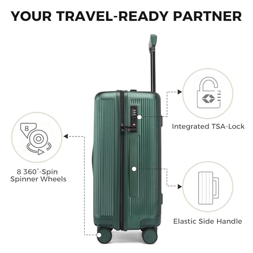 20 Inch Carry On Luggage, Hardside Lightweight Spinner Suitcase with TSA Lock, 22x14x9 Airline Approved Hard Shell Travel Suitcase with Wheels, Scratch Resistant (Dark Green, 20 Inch)2