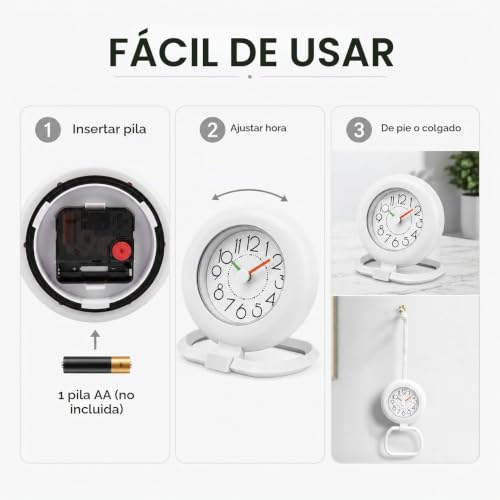 Miniatura 8 de Wpkd Blueiy Reloj De Ducha Impermeable De Moda, De Mesa Colgante De Doble Uso, De Plástico Para Baño Cocina Decoración Del Hogar 12,2x9x14,3 Cm Blanco