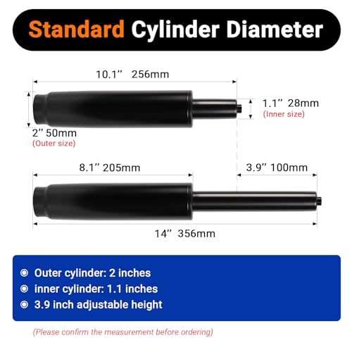 Rythalix 3.9\" Office Chair Cylinder Replacement - Heavy Duty 1000lbs Class 4 Hydraulic Lift with Silent 360° Rotation, Universal Pneumatic Piston Fit for Sinking Desk/Gaming Chairs - Thumbnail 2