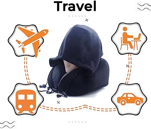 Travel pillow, Neck pillow memory foam, travel pillow neck, comfortable neck & head support pillow w/ eyes mask ear plugs, suitable plane, cars trains, soft travel cushion sleeping, Black
