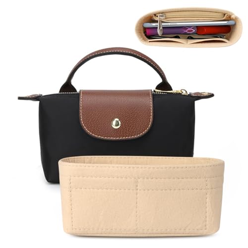 Proxima Direct le pliage Mini Organiser Bag Insert for Multi Pocket Storage Inner Small Tote Purse Bag Felt Handbag Organizer with Zipper (Beige)