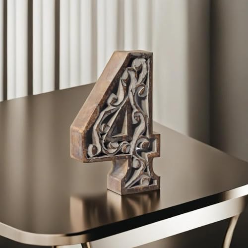 Handmade Eco-Friendly Wall Mount & Table Top Decor Gray Antique 4 Wooden Number