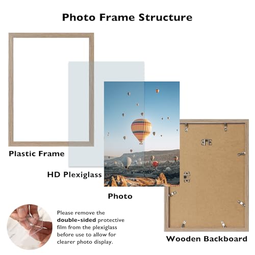 Image of JCJMY 11x14 Picture Frame Rustic Brown for Wall Hanging, Wall Mounting Horizontally or Vertically, 11 x 14 Wall Gallery Poster Photo Frame with Shatter Resistant Plexiglass, Rustic Brown