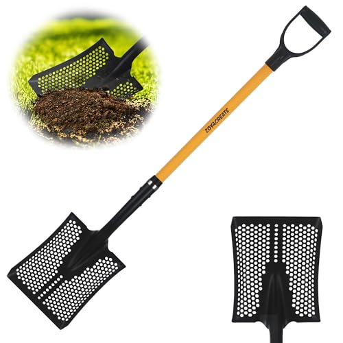 ZOYACREATE Sifting Shovel Heavy Duty Sand Sifter Square Cleaning Scoop for Beach Chicken Coop Poop Shovel -45Inch