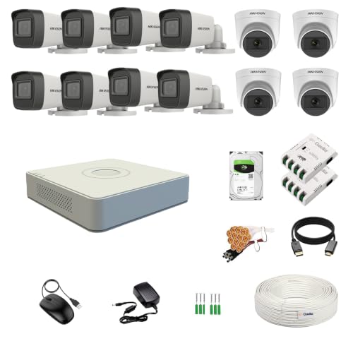 Image of HIKVISION 16 Channel DVR with 5MP 4 Dome & 8 Bullet Cameras with Audio Recording (Day /Night Vision) + 4TB HDD + Cable Roll (1+3) 8 CH Power Supply 2 Nos + BNC & DC Full Combo Kit
