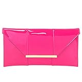 Faux Patent Leather Envelope Candy Clutch, Fuchsia Medium