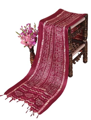 Image of Cotton Silk Printed Dupatta with Tassel Border - Block & Bagru Print - Soft, Lightweight