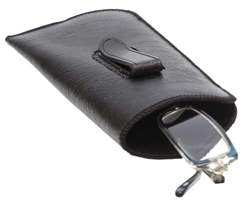 Image of Calabria S-41 Soft Slim Slip In Eyeglass Case w /Pocket Belt Clip PU Leather Mens Womens Glasses Holder Pouch Sleeve Storage