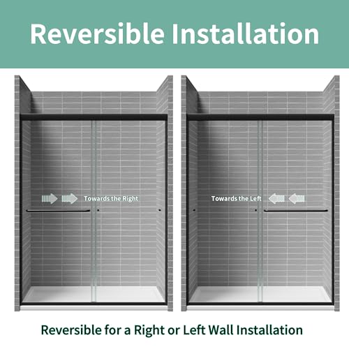 ExBrite 50-54 in.W x70 in.H Semi-Frameless Sliding Shower Door with 1/4" (6mm) Clear SGCC Tempered Glass,Matte Black Finish Shower Doors,Install Left and Right
