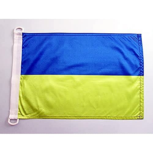 AZ FLAG - Drapeau Ukraine - 45x30 cm - Pavillon Nautique Ukrainien Spécial Bateau Et Extérieur En Maille Bloquée Avec Anneaux Plastiques Intégrés - 30g