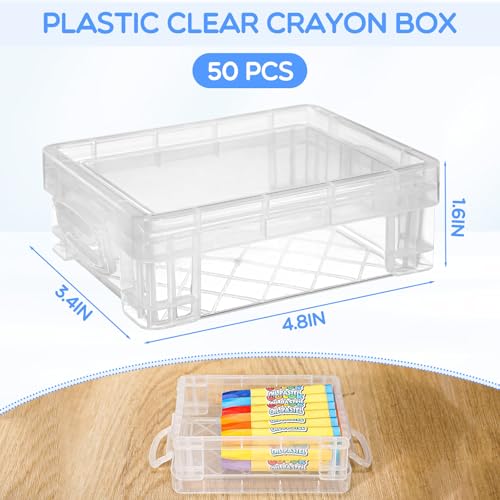 Image of Suzile 50 Pcs Plastic Crayon Box with Lid 4.8 x 3.4 x 1.6 In Crayon Storage Containers Bulk for Office School Classroom Supplies Pen Pencil Art Crafts(Clear)