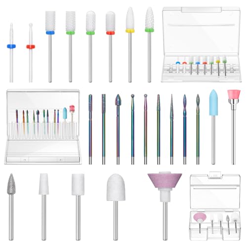 modelones Conjunto de Brocas para Unhas de 24 Unidades, Brocas para Unhas de Carboneto de Diamante C
