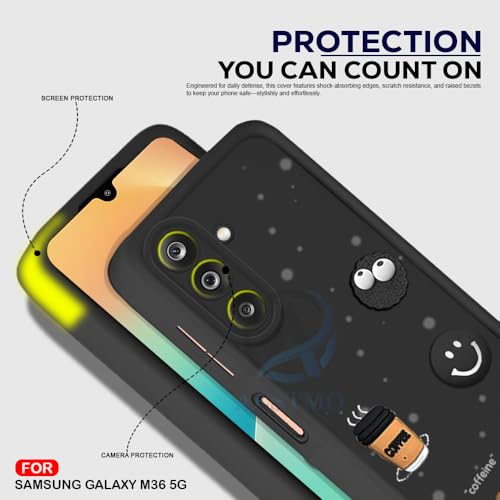 Image of AESTMO Back Case Cover for Samsung Galaxy M36 / F36 5G Cover | Cute Fun Cartoon | Coffee Silicone Case | Full Body Protection | Camera Protection Back Cover for Samsung Galaxy M36 / F36 5G (Black)